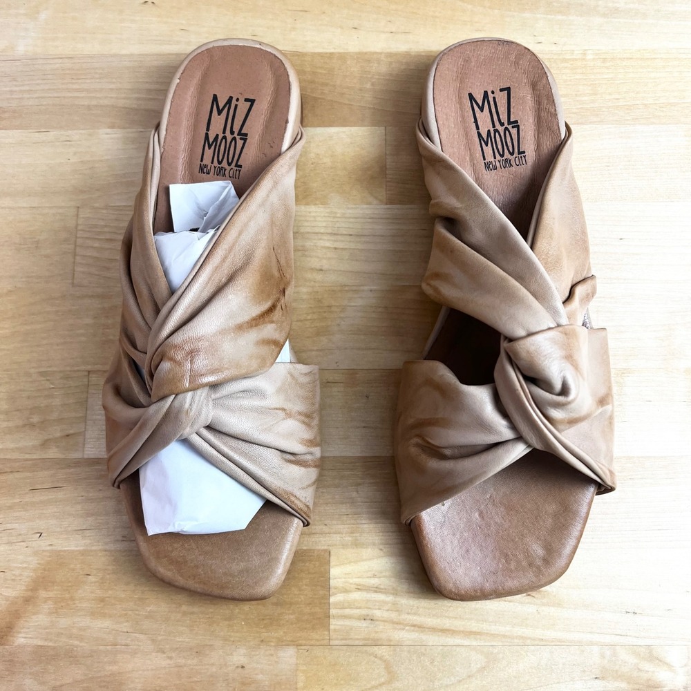 Miz Mooz Paparazzi‎ Almond Leather Knot Slip On Sandals Slides Size 39 EU
